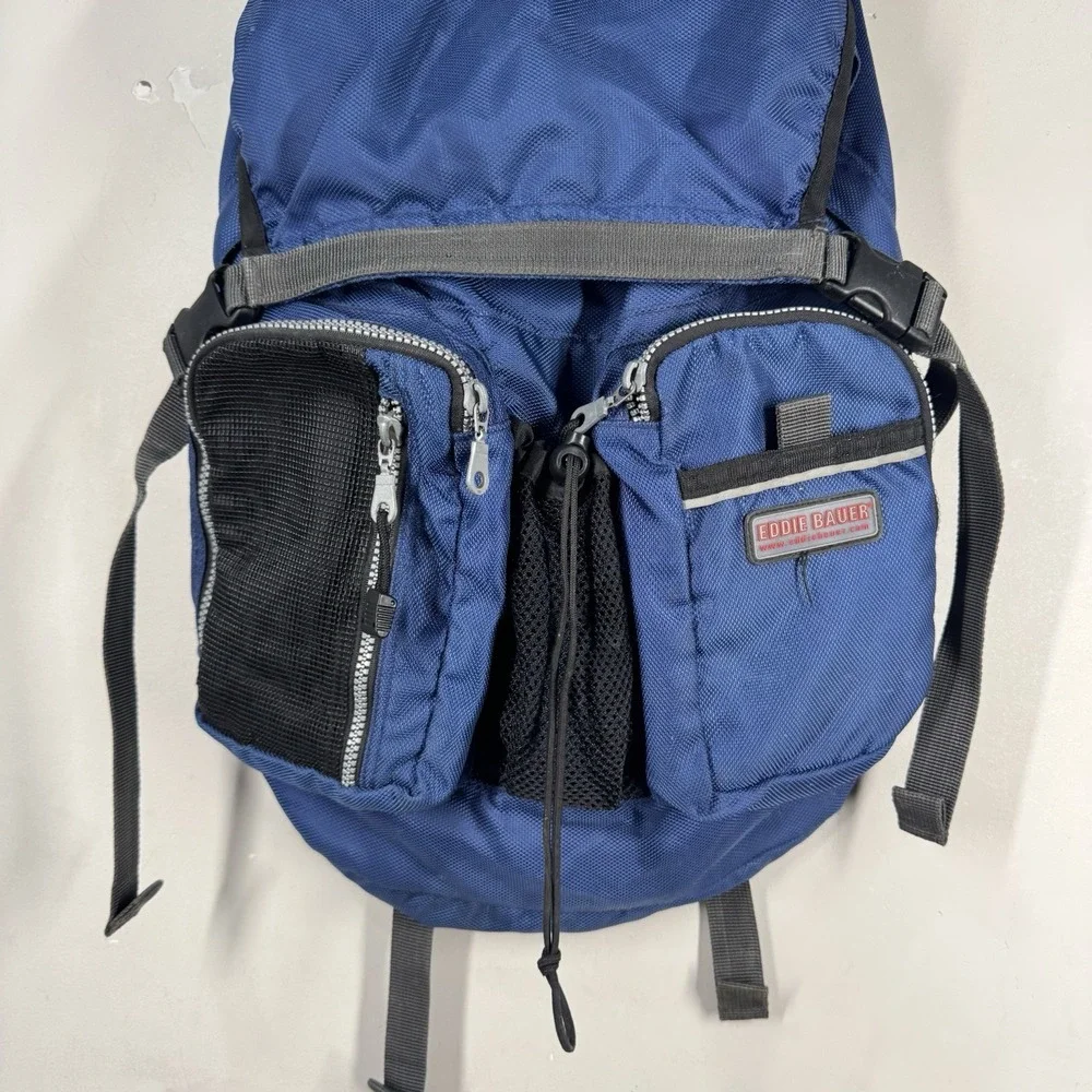 Eddie Bauer Vtg Y2K Blue Nylon Rucksack Camping Outdoor Hiking Backpack 17